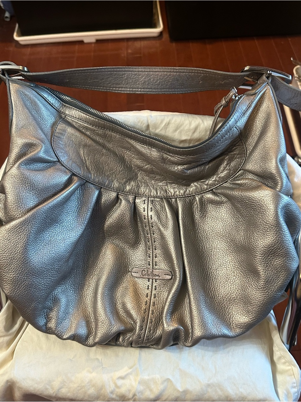 Cole Haan Metallic Silver Leather Hobo
